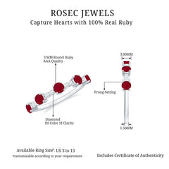 Real Ruby Diamond Half Eternity Ring for Anniversary