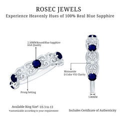 Blue Sapphire and Moissanite Vintage Stackable Ring