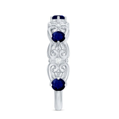 Blue Sapphire and Moissanite Vintage Stackable Ring