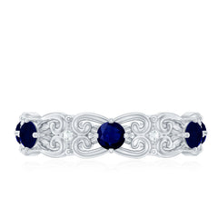 Blue Sapphire and Moissanite Vintage Stackable Ring