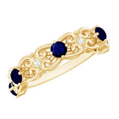 Blue Sapphire and Moissanite Vintage Stackable Ring