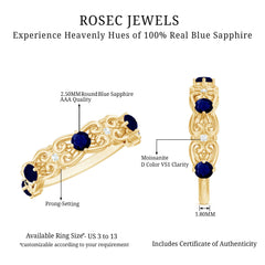 Blue Sapphire and Moissanite Vintage Stackable Ring