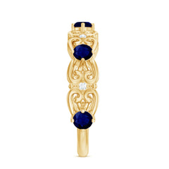 Blue Sapphire and Moissanite Vintage Stackable Ring