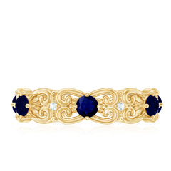 Blue Sapphire and Moissanite Vintage Stackable Ring