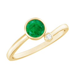 Bezel Set Emerald and Moissanite Two Stone Promise Ring