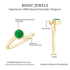 Bezel Set Emerald and Moissanite Two Stone Promise Ring