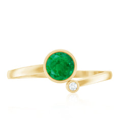 Bezel Set Emerald and Moissanite Two Stone Promise Ring
