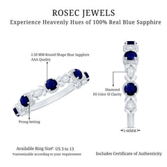 1 CT Floral Inspired Blue Sapphire and Diamond Half Eternity Ring