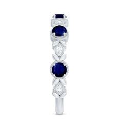 1 CT Floral Inspired Blue Sapphire and Diamond Half Eternity Ring