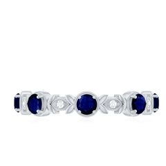 1 CT Floral Inspired Blue Sapphire and Diamond Half Eternity Ring