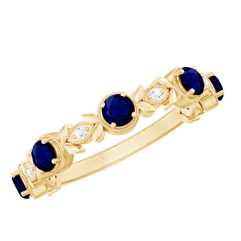1 CT Floral Inspired Blue Sapphire and Diamond Half Eternity Ring