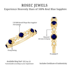 1 CT Floral Inspired Blue Sapphire and Diamond Half Eternity Ring
