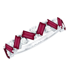 Certified Real Ruby Half Eternity Ring with Moissanite