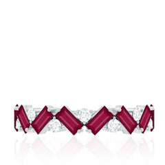 Certified Real Ruby Half Eternity Ring with Moissanite