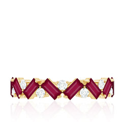 Certified Real Ruby Half Eternity Ring with Moissanite