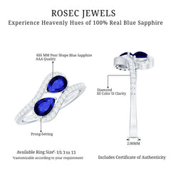 1.50 CT Two Stone Blue Sapphire Bypass Engagement Ring with Diamond