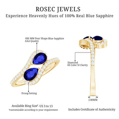 1.50 CT Two Stone Blue Sapphire Bypass Engagement Ring with Diamond