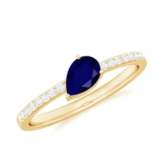 Pear Cut Blue Sapphire Solitaire Ring with Diamond Side Stones