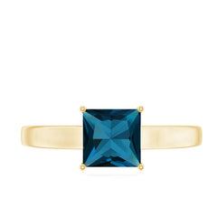 6mm Square Cut London Blue Topaz Solitaire Ring