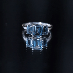 Emerald Cut London Blue Topaz Three Stone Engagement Ring