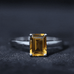 Natural 6X8mm Citrine Solitaire Emerald Cut Engagement Ring