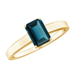 6X8mm Emerald Cut London Blue Topaz Solitaire Ring with Certificate