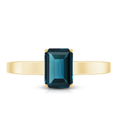 6X8mm Emerald Cut London Blue Topaz Solitaire Ring with Certificate