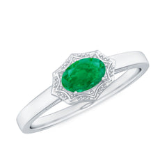 Genuine Emerald Antique Looking Engagement Ring With Certificate