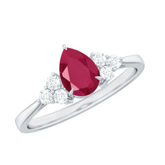 Natural 0.8 Carat Ruby Pear Shaped Engagement Ring with Diamond