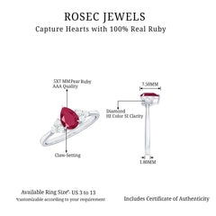 Natural 0.8 Carat Ruby Pear Shaped Engagement Ring with Diamond