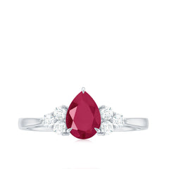 Natural 0.8 Carat Ruby Pear Shaped Engagement Ring with Diamond