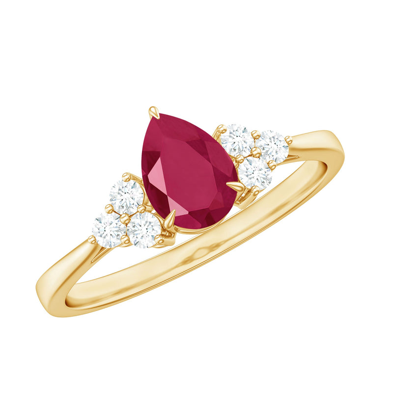 Natural 0.8 Carat Ruby Pear Shaped Engagement Ring with Diamond