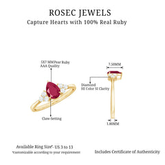 Natural 0.8 Carat Ruby Pear Shaped Engagement Ring with Diamond