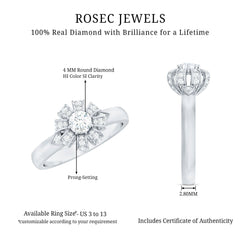 Certified Real Diamond Flower Engagement Ring for Women