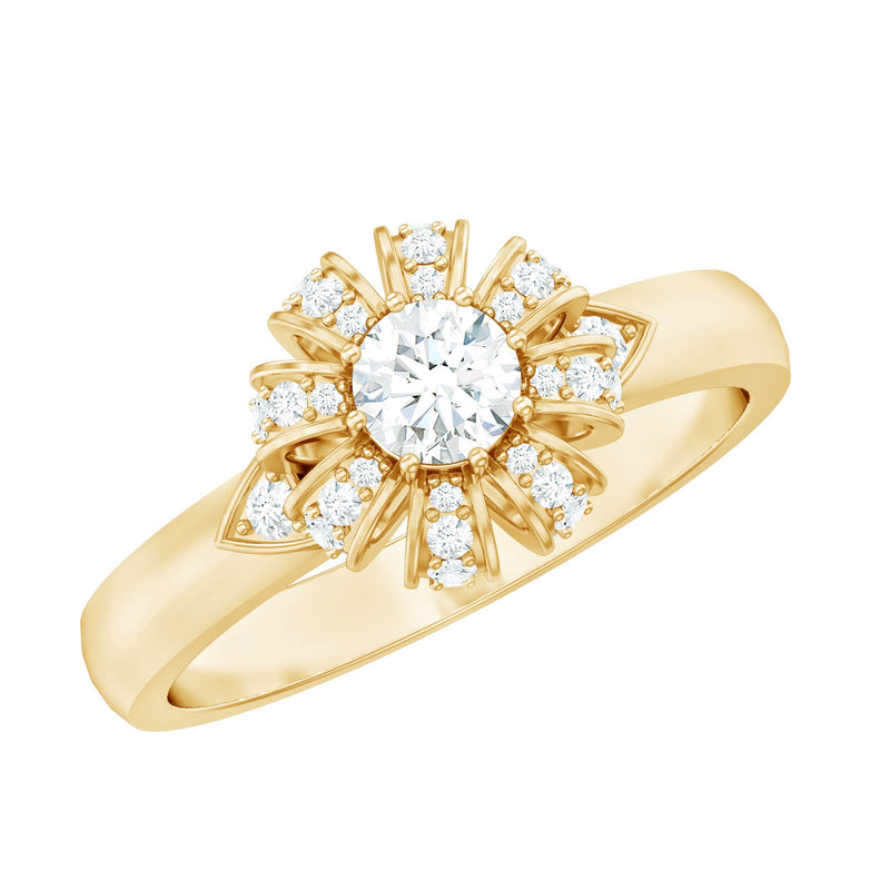 Certified Real Diamond Flower Engagement Ring for Women