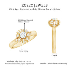Certified Real Diamond Flower Engagement Ring for Women