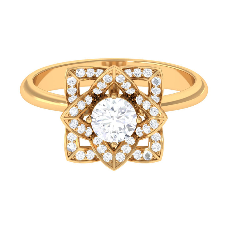 1 CT Zircon Vintage Floral Engagement Ring