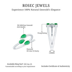 Pear Shaped Emerald and Diamond 3 Stone Statement Ring