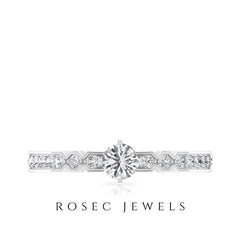 Shimmery Diamond Solitaire Engagement Ring with Side Stone