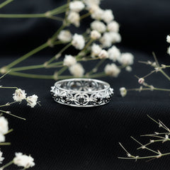 Vintage Inspired Black Spinel Celtic Knot Eternity Band Ring