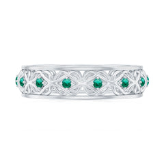 Vintage Inspired Lab Grown Emerald Celtic Wedding Band