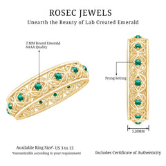 Vintage Inspired Lab Grown Emerald Celtic Wedding Band