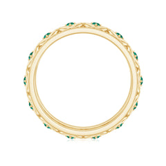 Vintage Inspired Lab Grown Emerald Celtic Wedding Band