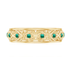 Vintage Inspired Lab Grown Emerald Celtic Wedding Band