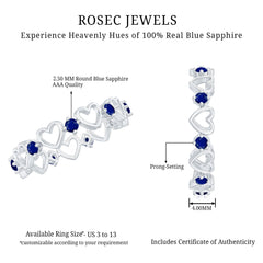Open Gold Heart Blue Sapphire Band Ring in 2 Prong Setting