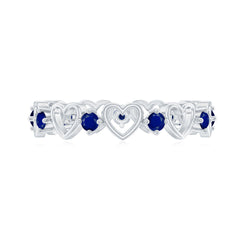 Open Gold Heart Blue Sapphire Band Ring in 2 Prong Setting