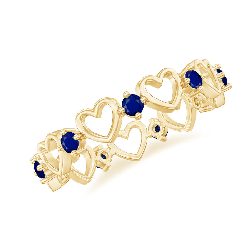Open Gold Heart Blue Sapphire Band Ring in 2 Prong Setting