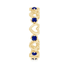 Open Gold Heart Blue Sapphire Band Ring in 2 Prong Setting