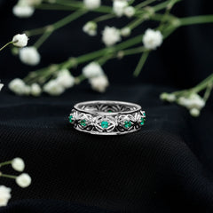 Vintage Style Lab Grown Emerald Celtic Knot Wedding Band