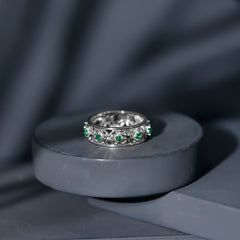 Vintage Style Lab Grown Emerald Celtic Knot Wedding Band